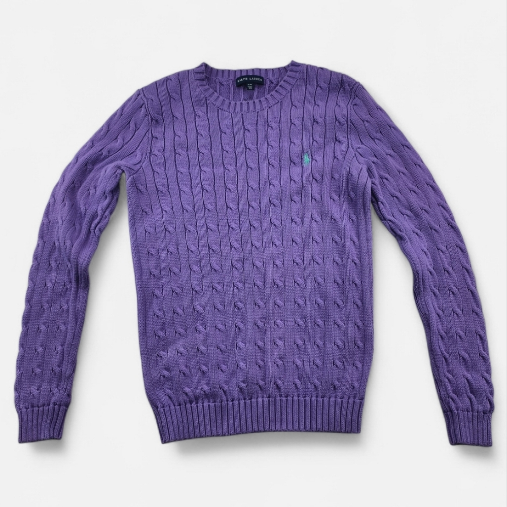 Vintage 90s Ralph Lauren Purple Cable Knit Crew Neck Sweater Women M